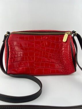 Valentina Red Croc-Embossed Crossbody Bag with Gold Hardware